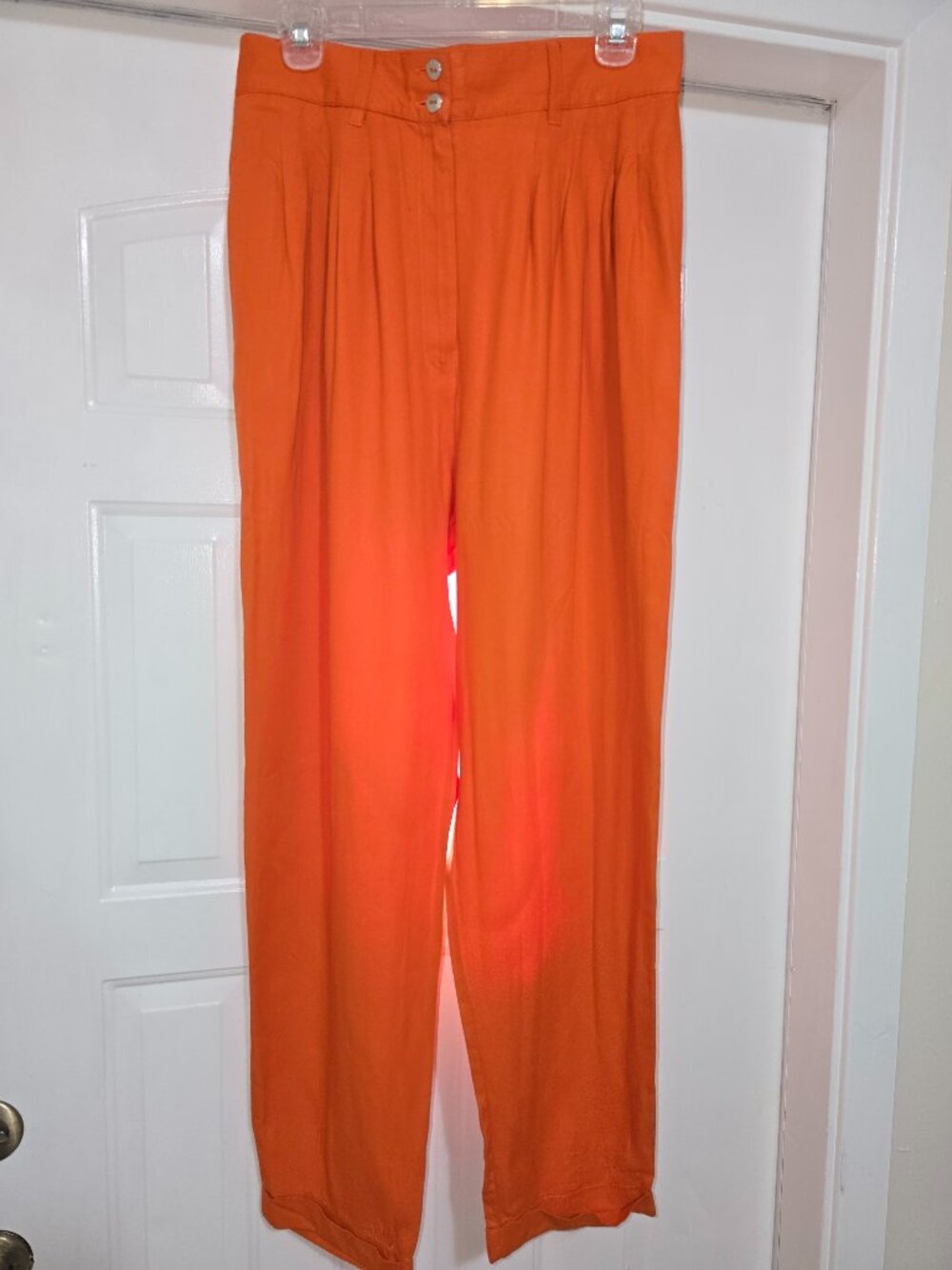 Women's Pants Orange Rayon QPS 12 Missy Pleated Front Zip Belt Pockets 1990s